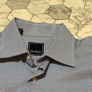 David Donahue Men’s Trim Fit Long Sleeve Blue Check Dress Shirt Size 16 x 32/33